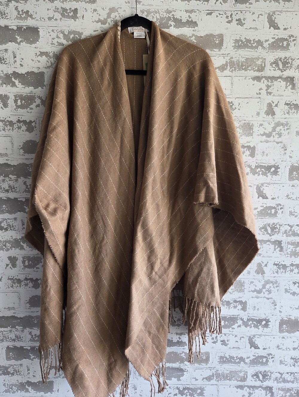 ​NWT Cristina Chiti Italy Pinstripe Poncho Wrap Tan Coastal Cottagecore Boho